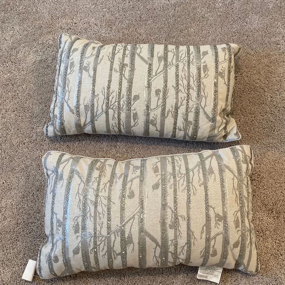 World Market Gray and Silver Beaded Holiday Decorative set of 2 Pillows